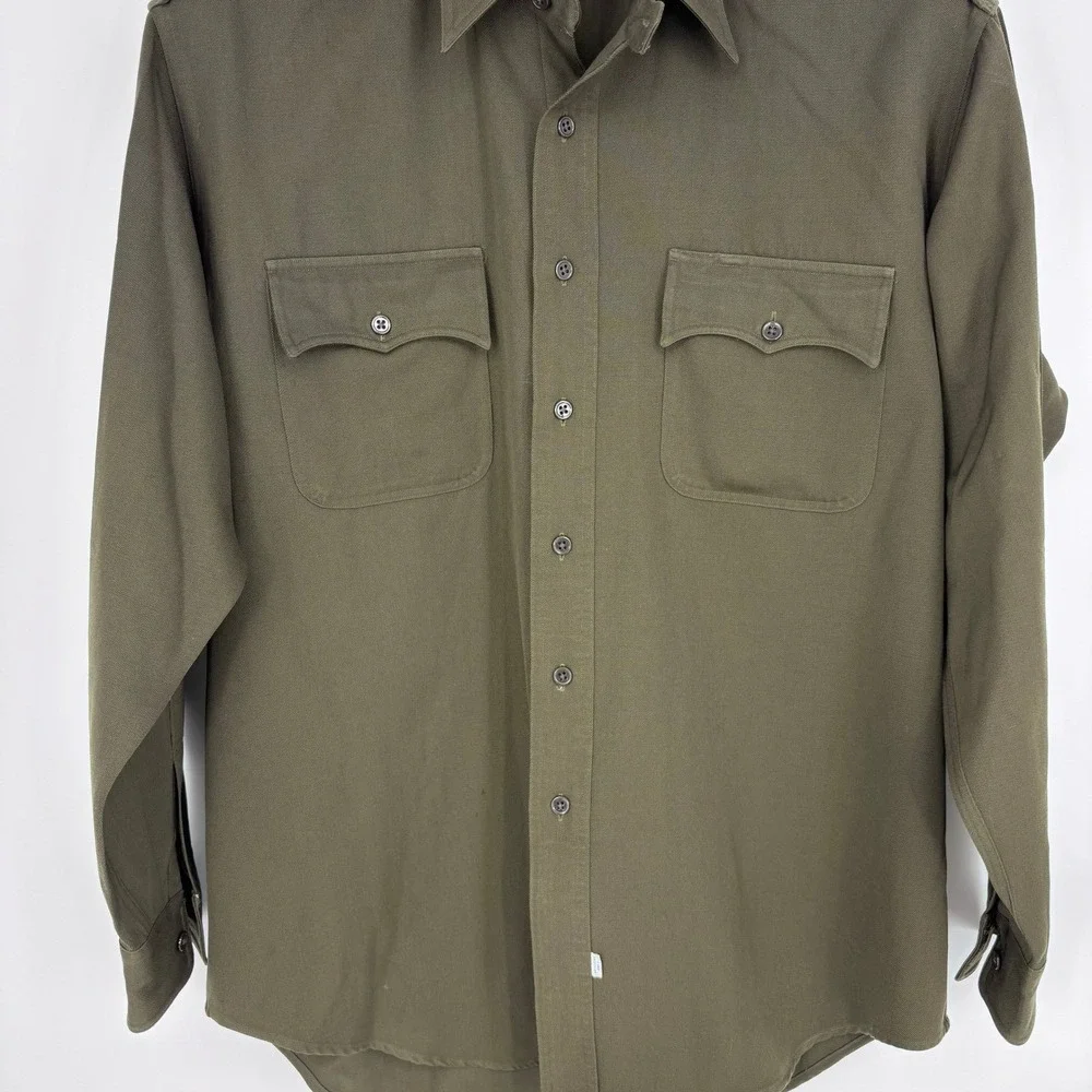Vtg Polo Ralph Lauren Wool Field Shirt Mens L Olive Epaulettes Military Safari